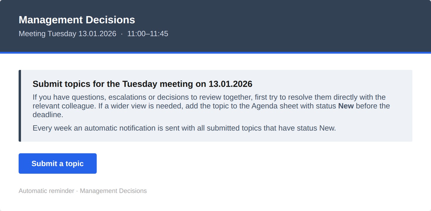 Management Decisions reminder email